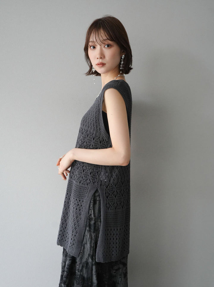 [SET] Damaged nuance pattern braided string camisole dress + selectable accessory set (2 sets)