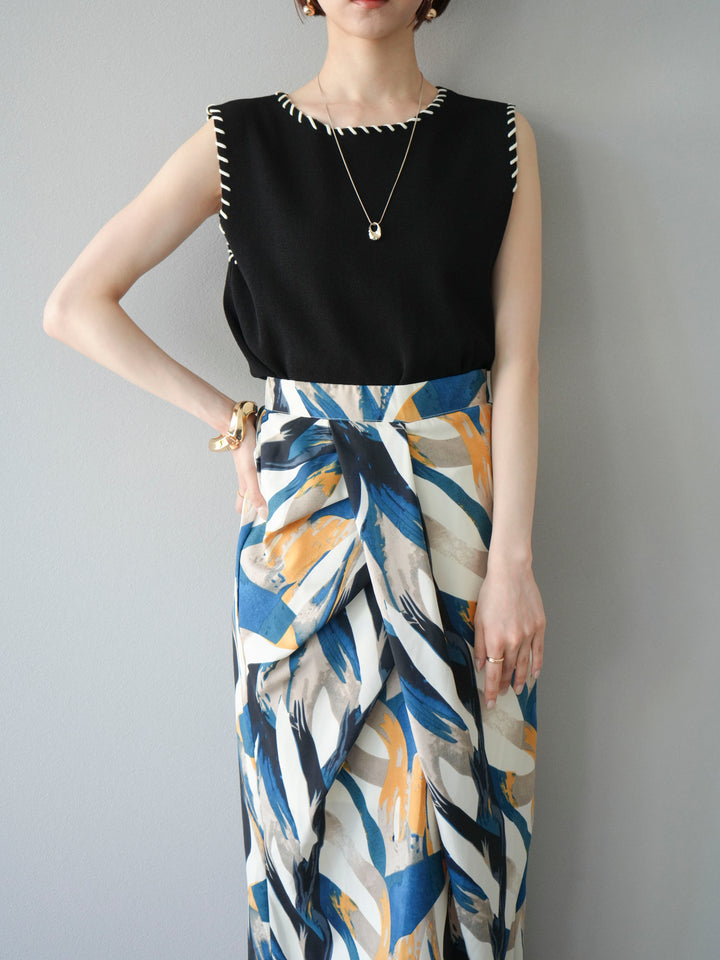 【預購】亞麻質感手縫針織套頭衫/黑色