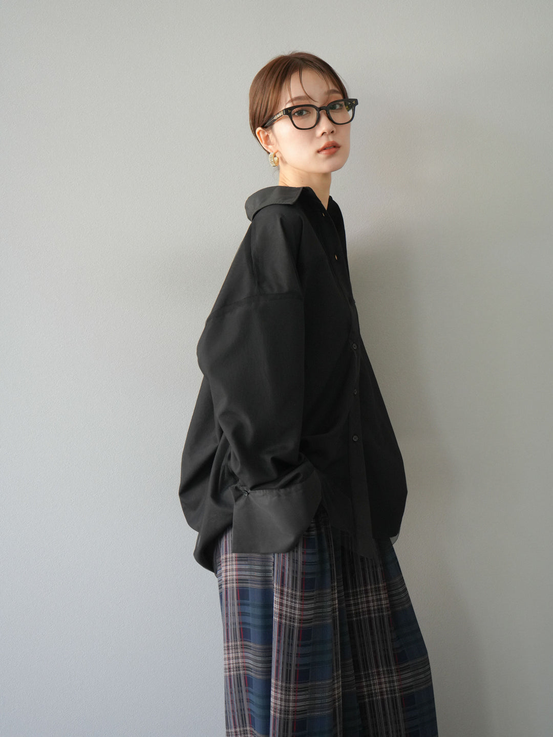 [予約]チュールドッキングブロードシャツ/ブラック