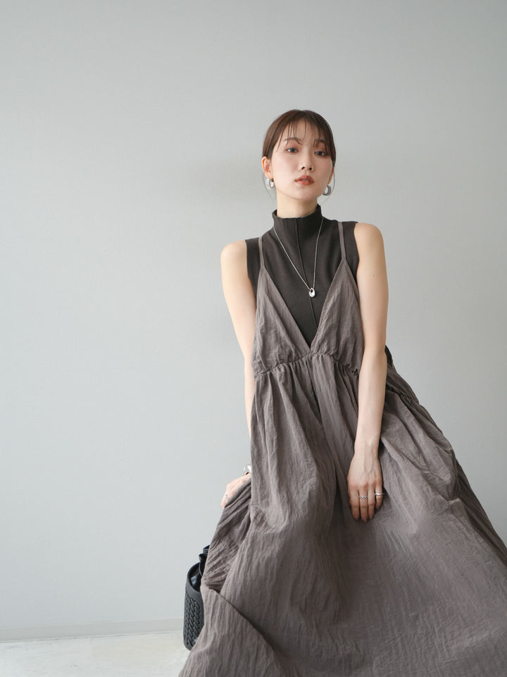 [予約]シボ加工シャイニーキャミワンピース/ブラウン