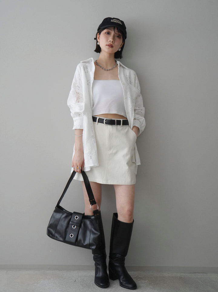 [予約]ベルト付カーゴミニスカート/white