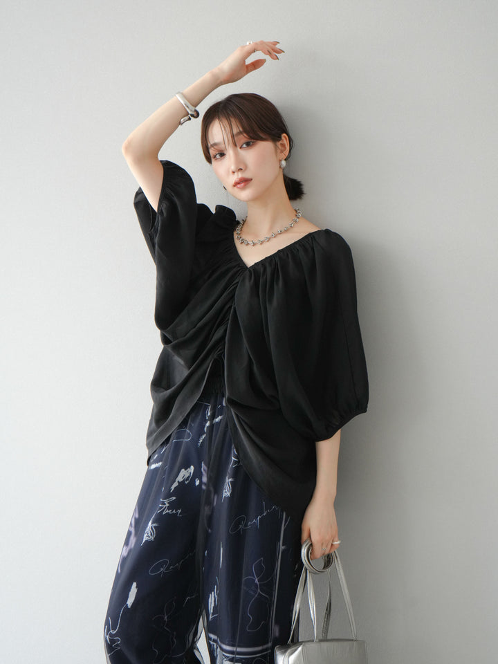 [予約]ボリュームスリーブシアータックブラウス/ブラック
