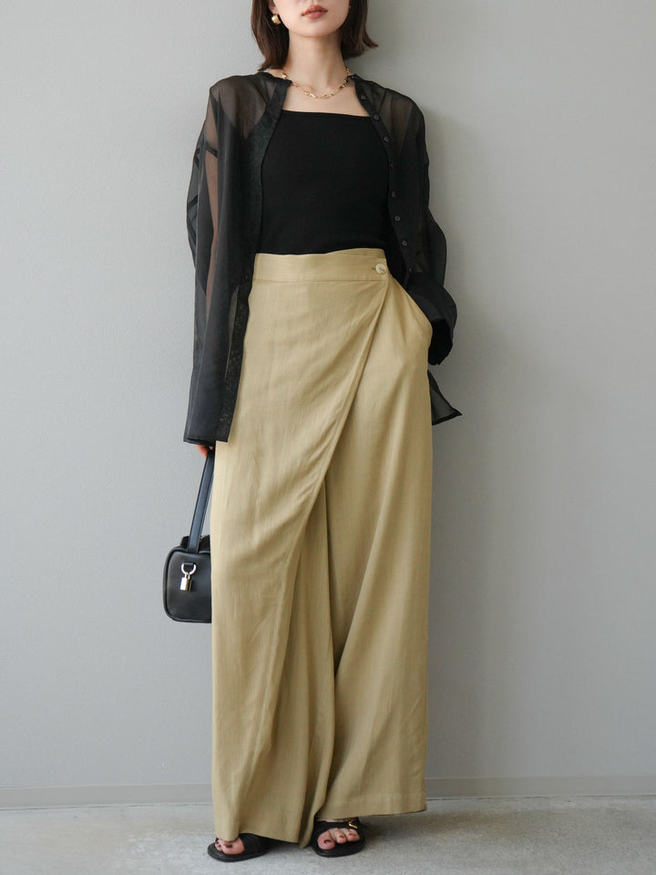 [予約]ライトリネンアシンメトリーワイドパンツ/ベージュ
