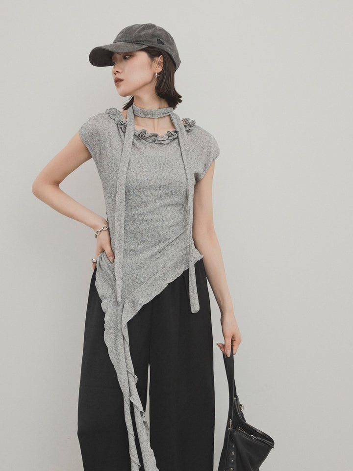 [SET]ラッフルシアーニットタンクトップ+ラッフルシアーニットタンクトップ(2set)