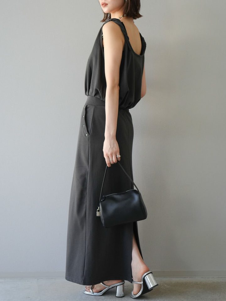 [SET]ミニ裏毛ツイストキャミバルーントップス＆Iラインスカート(2set)