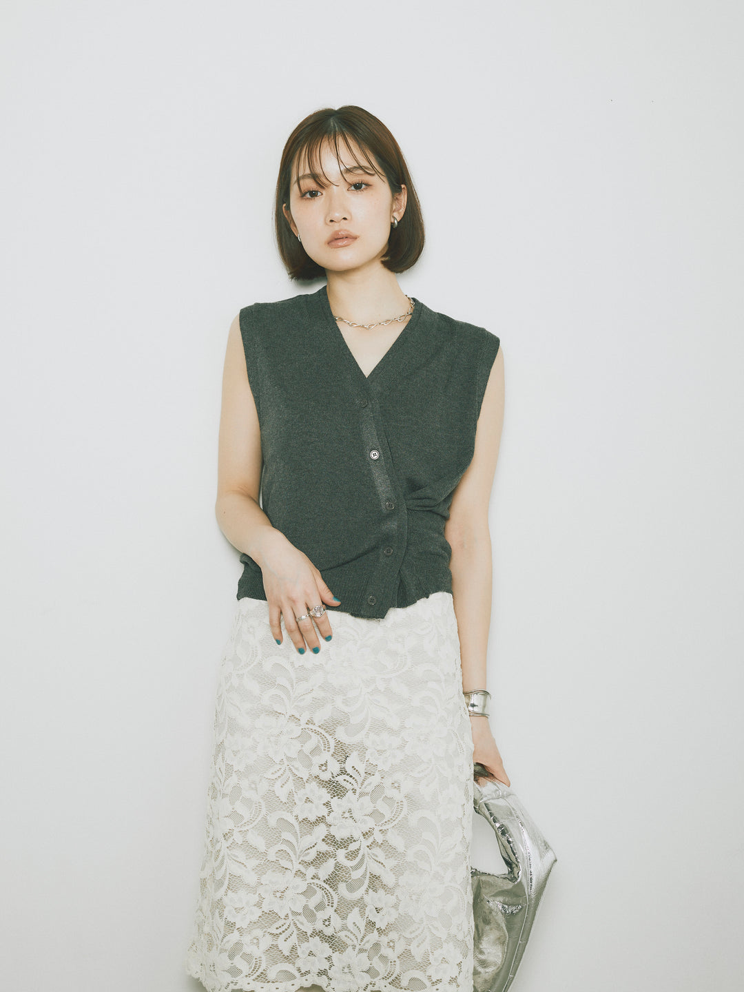 [SET]2WAYデザインニットベスト+レイヤードスカートセットフレアパンツ(2set)