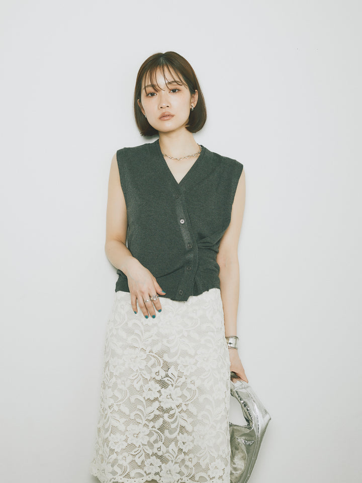 [SET]2WAYデザインニットベスト+レイヤードスカートセットフレアパンツ(2set)