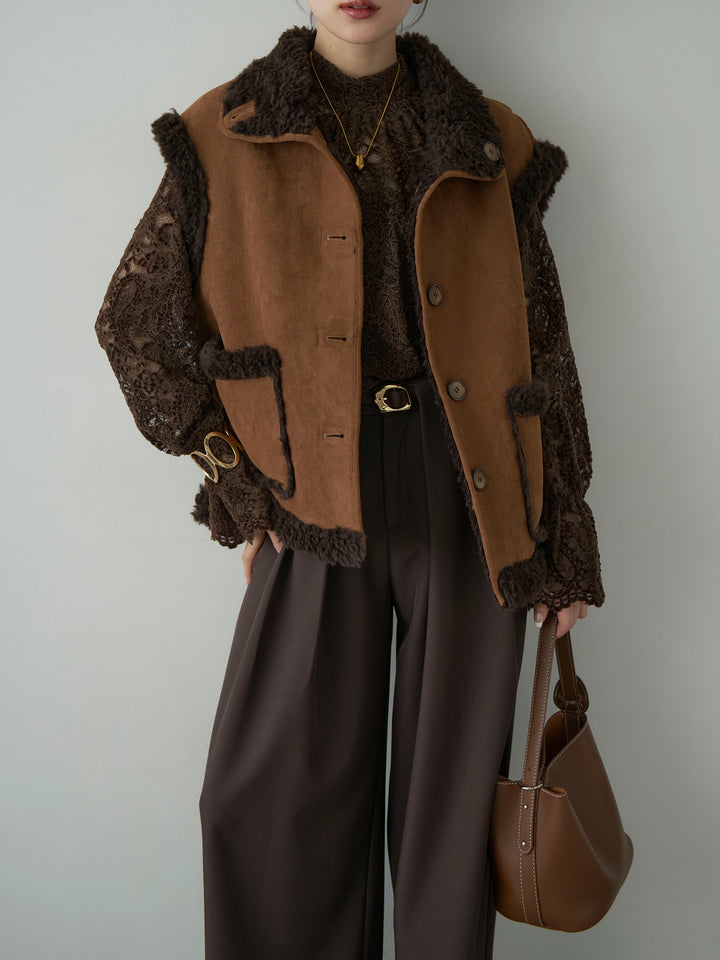 [予約]リバーシブルムートンライクオーバーベスト/brown