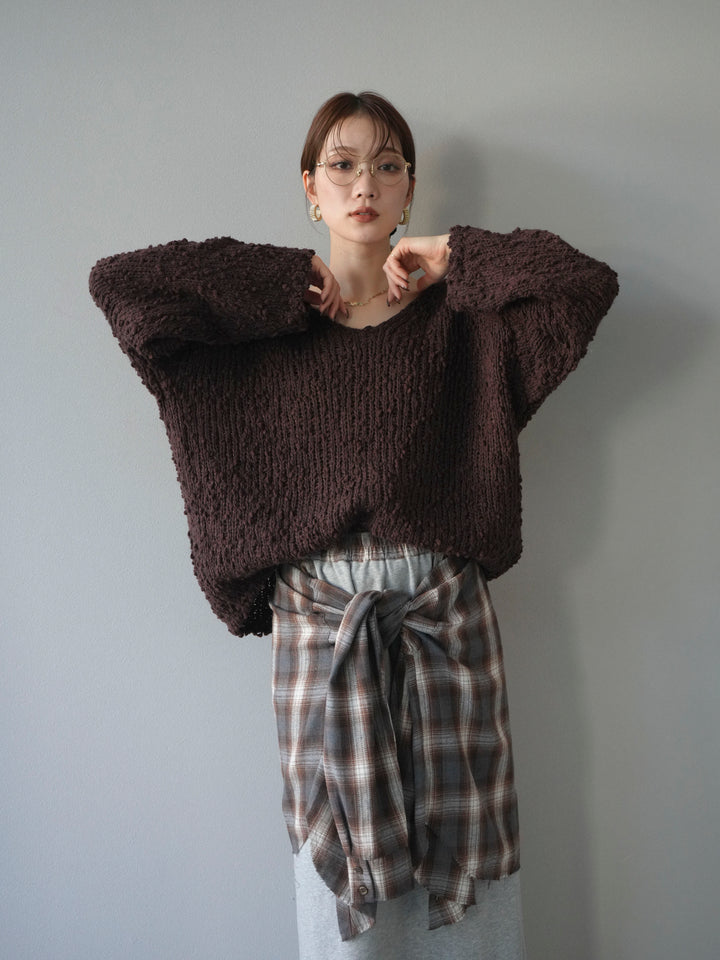 [予約]メランジポコポコニットプルオーバー/brown