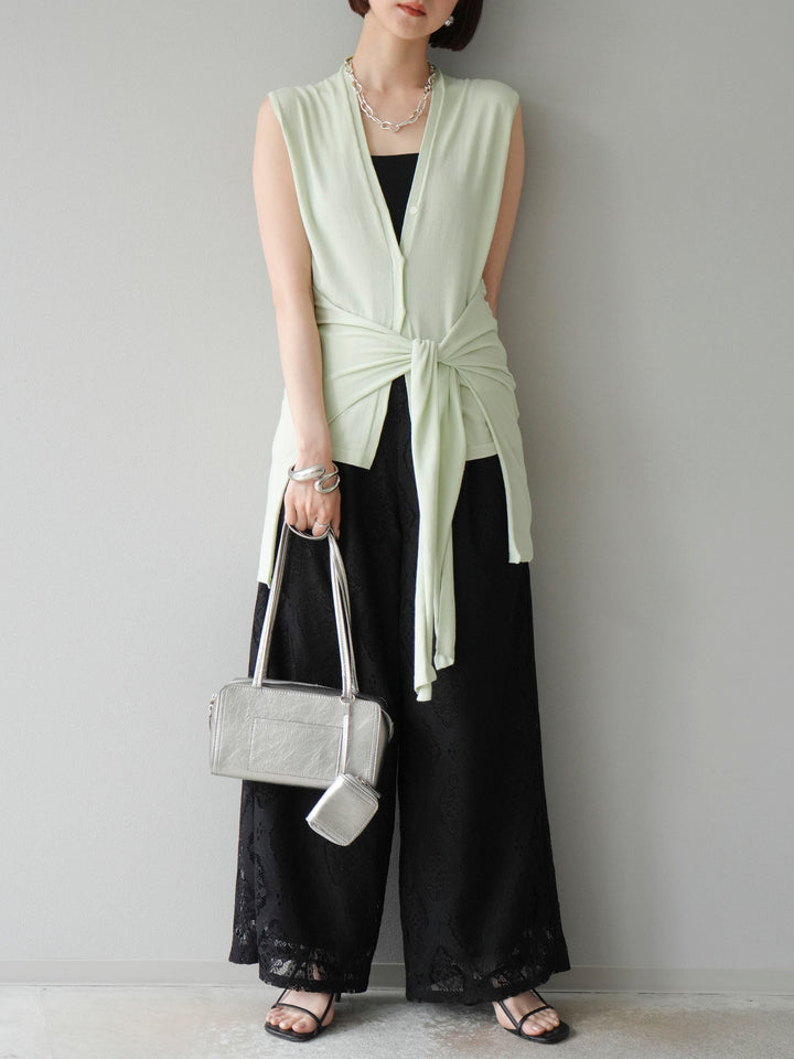 【預購】無袖圍腰針織開襟衫/綠色