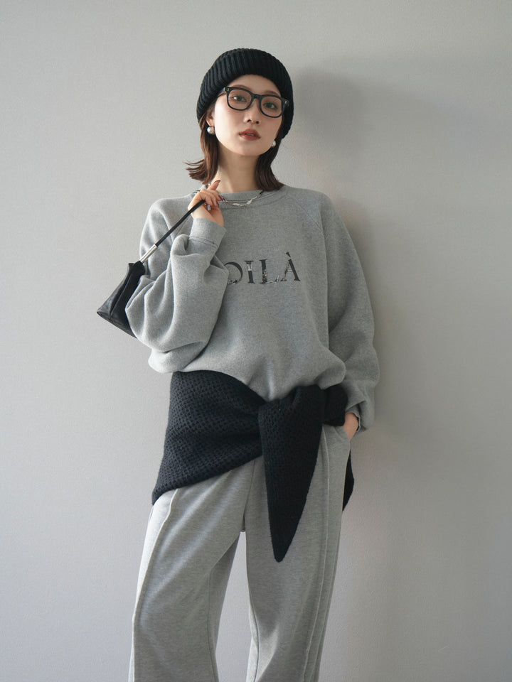 [予約]スウェットライクビーズロゴ刺繍ニットプルオーバー/mokugray