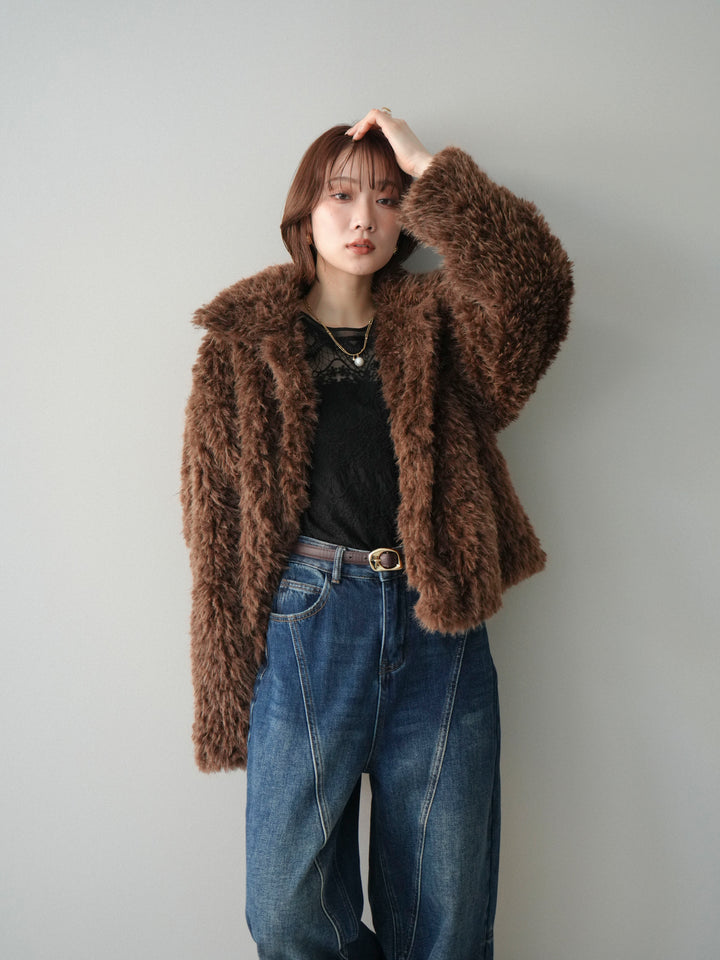 [SET]フェイクファー襟付きショートブルゾン+フェイクファー襟付きショートブルゾン(2set)