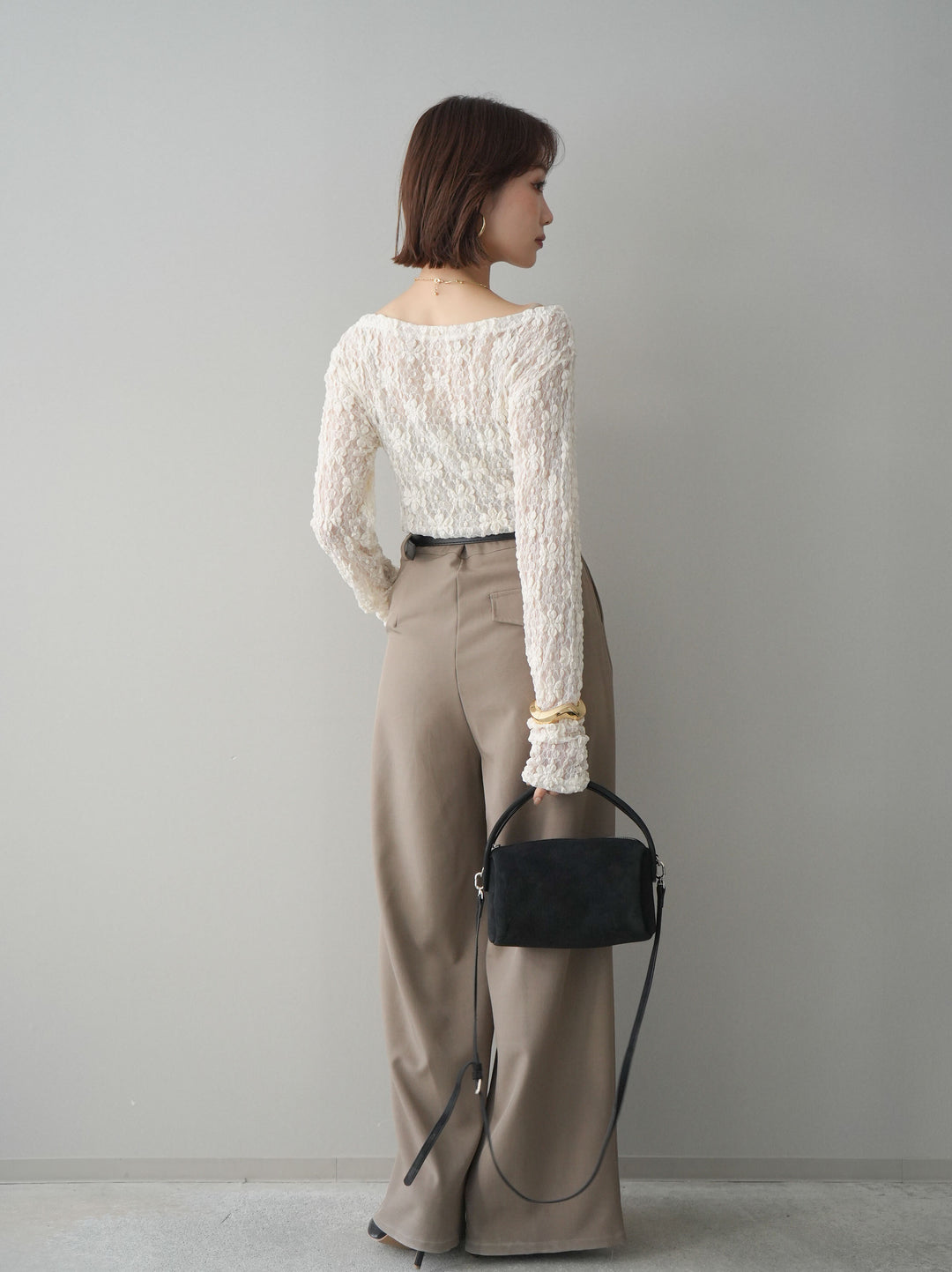 [予約]ベルト付キーホルダーモチーフワイドパンツ/mocha