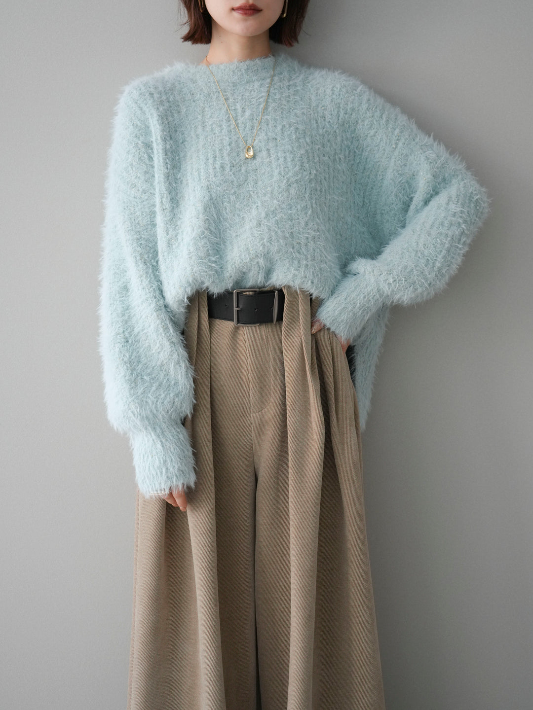 [予約]ボリュームスリーブシャギー MIXニットプルオーバー/mint