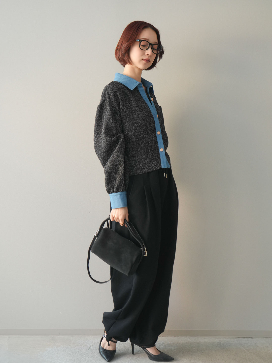 [予約]裾ドロストタックスウェットパンツ/black