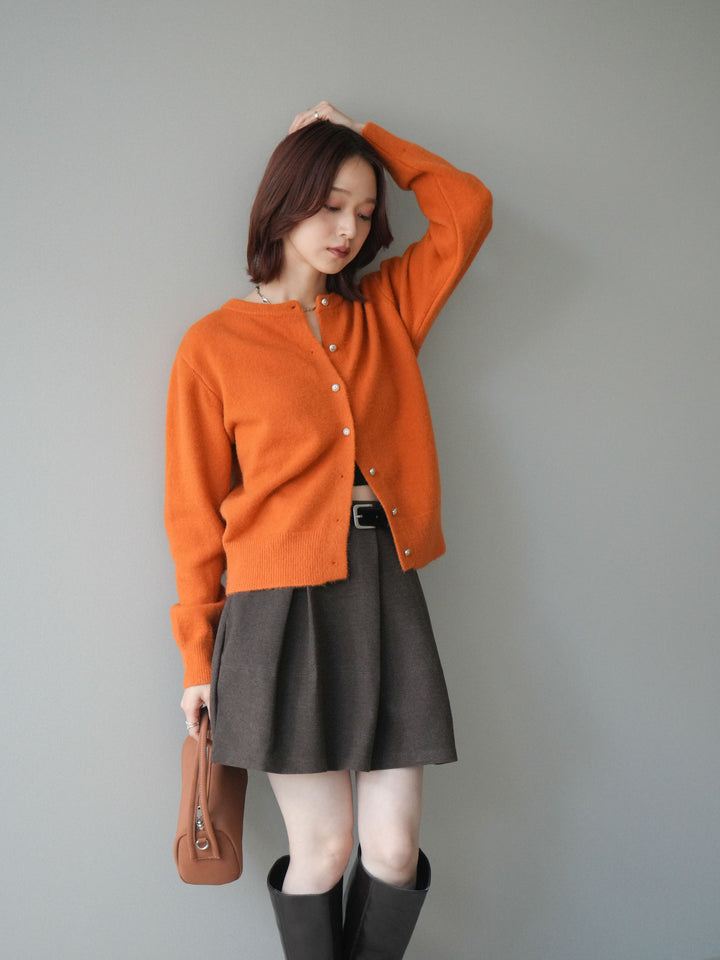[SET]アンティークボタンニットカーディガン+ベルト付きタックミニスカート(2set)