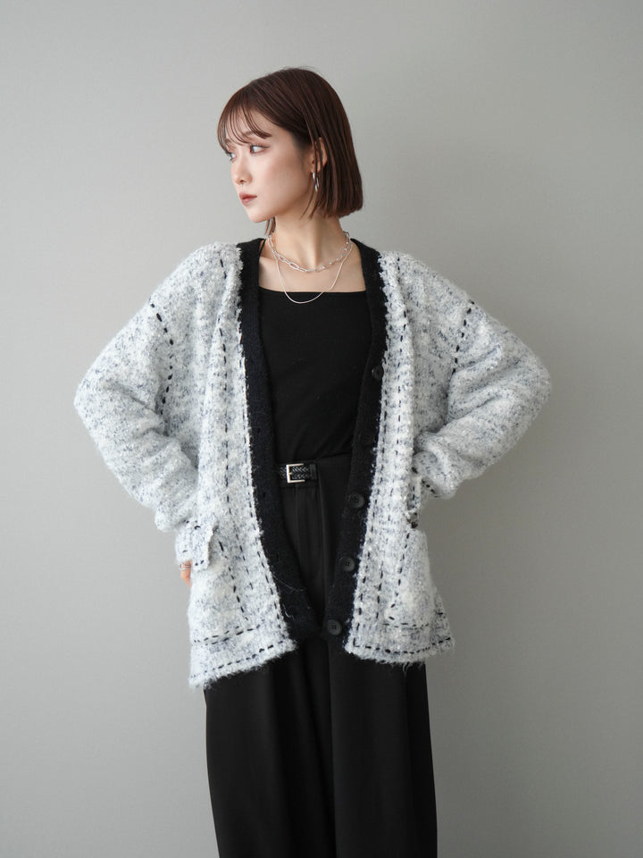 [予約]ブークレハンドステッチニットカーディガン/gray