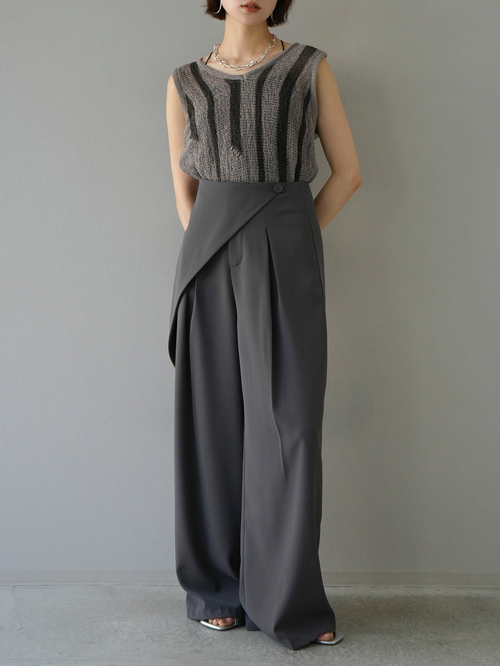 [Pre-order] Openwork striped sleeveless knit/gray