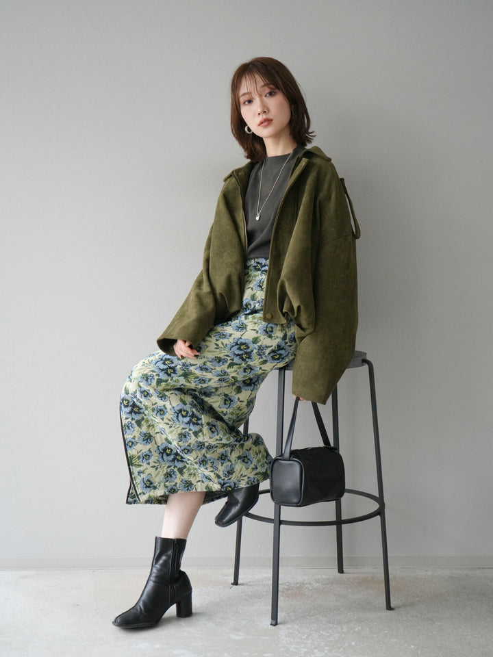 [套裝] 麂皮外套 + 小領法式針織上衣 + 哥布蘭前拉鍊緊身裙（3 套）