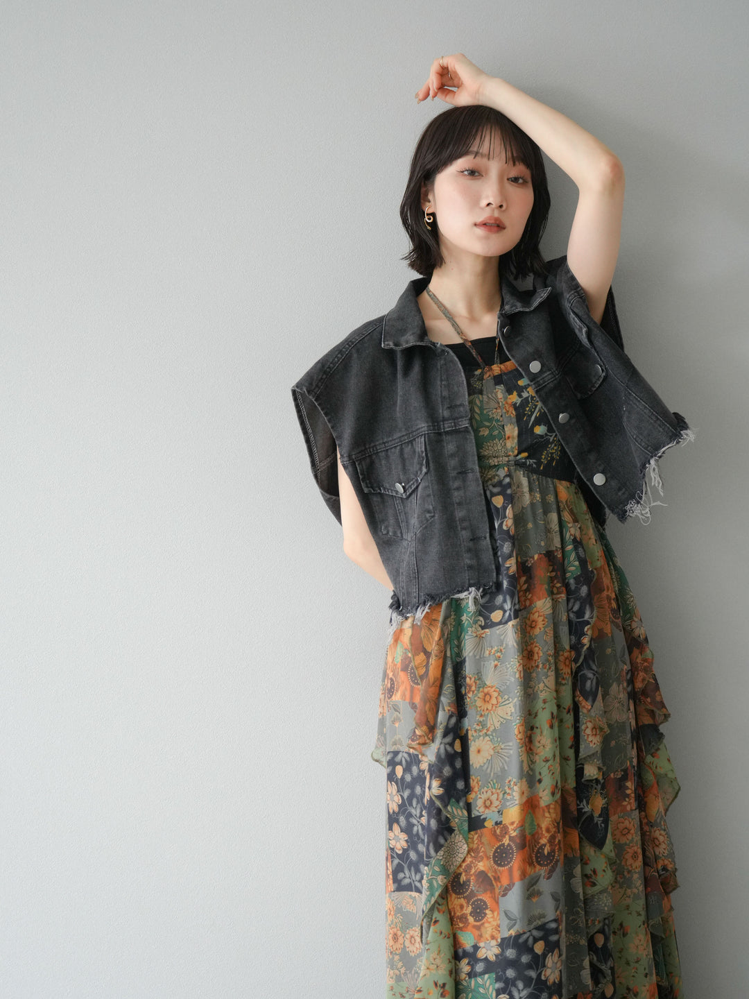 [預購] 拼布荷葉邊吊帶洋裝/混色