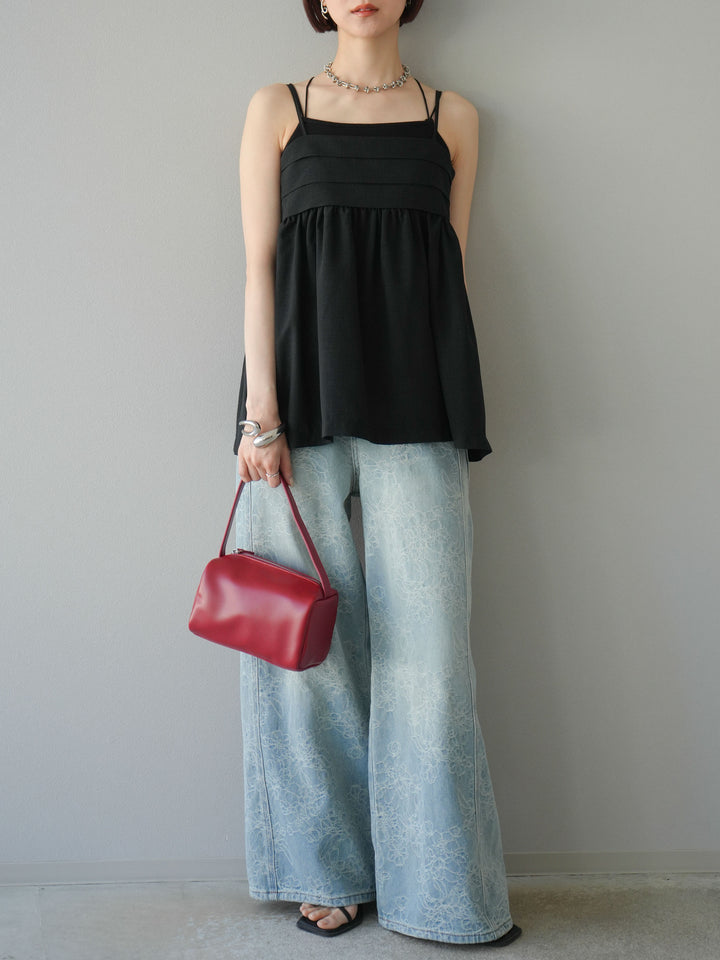 【預購】花提花牛仔寬褲/藍