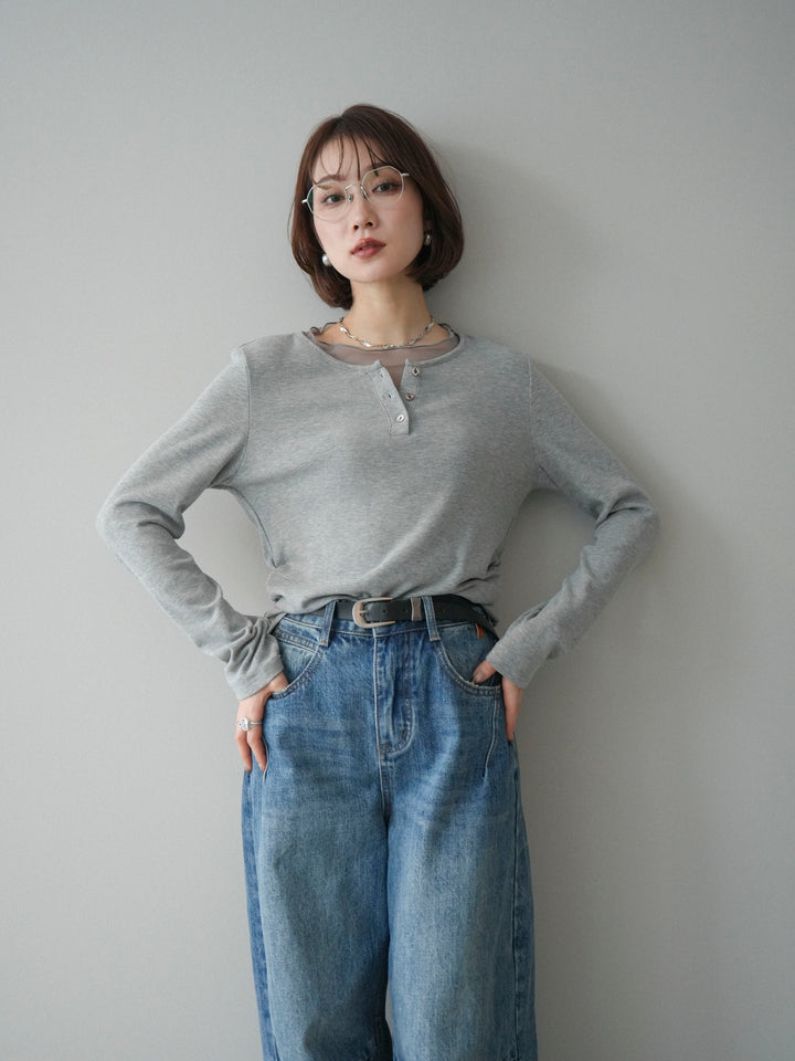 [予約]チュールレイヤードヘンリーネックカットソー/gray