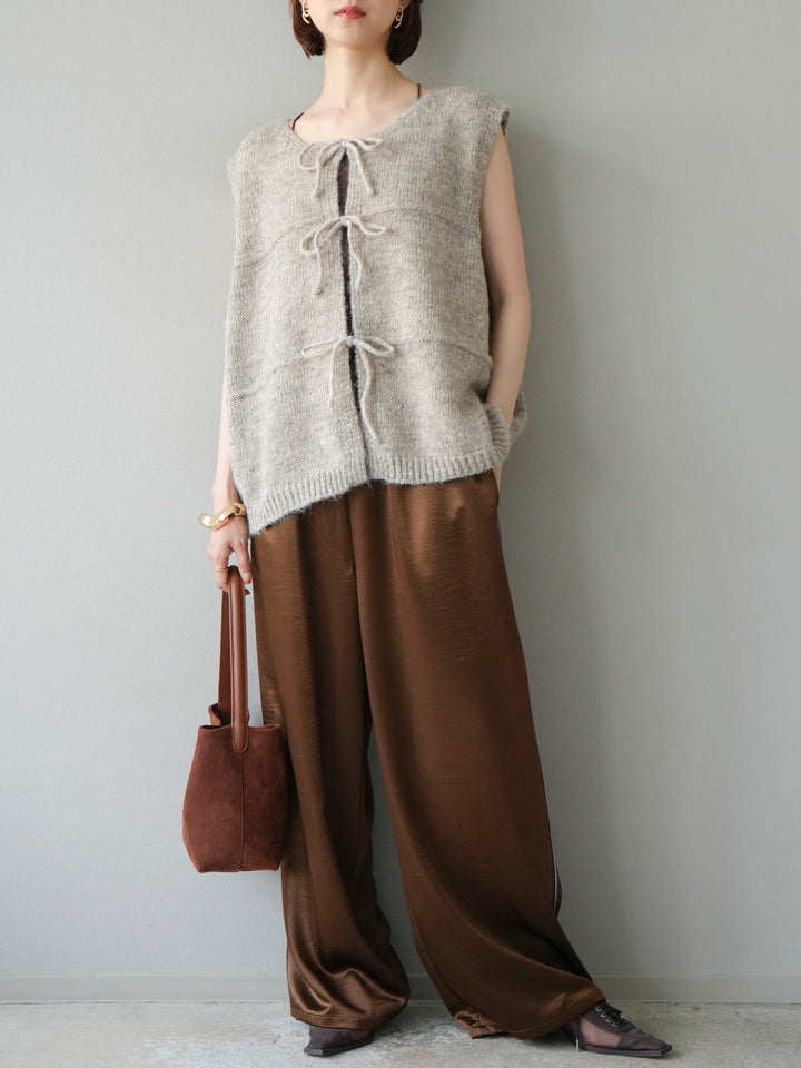 [予約]サテンラインワイドパンツ/ブラウン