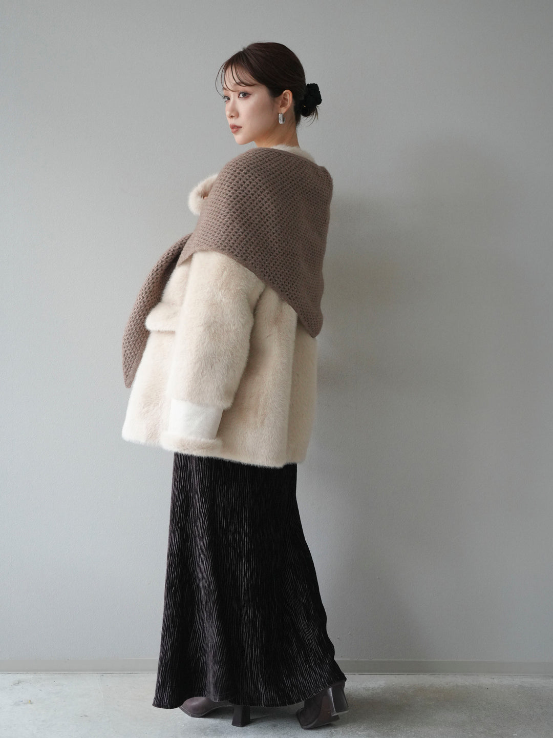 [予約]バッグ付エコファーノーカラーコート/beige