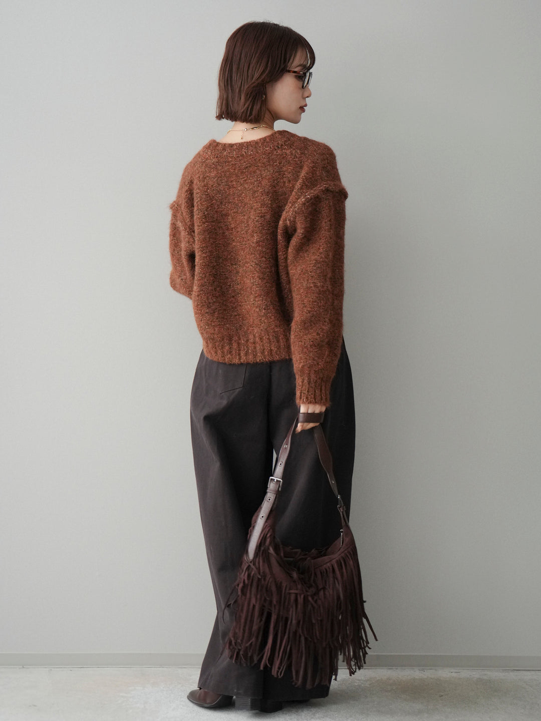 [SET]ミックスヤーンダブルZIPニットカーディガン+コットンツイルカーブパンツ(2set)