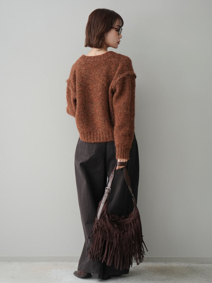 [SET]ミックスヤーンダブルZIPニットカーディガン+コットンツイルカーブパンツ(2set)