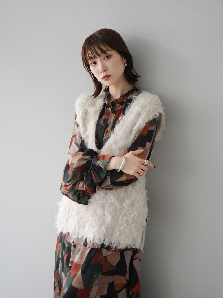 [SET]レトロプリントフリルブラウス+選べるアクセセット(2set)