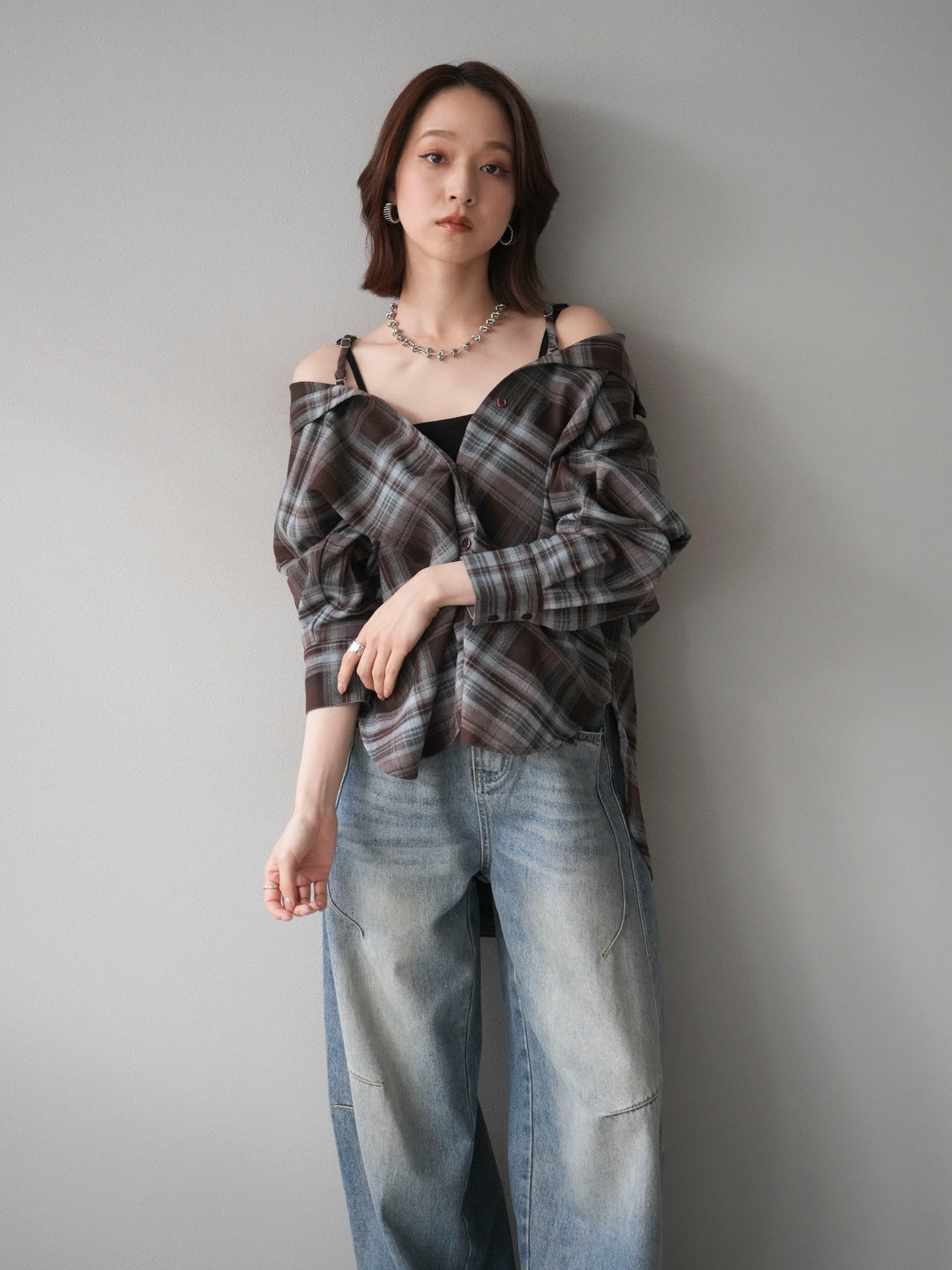 [予約]マルチウェイチェックシャツ/brownblue