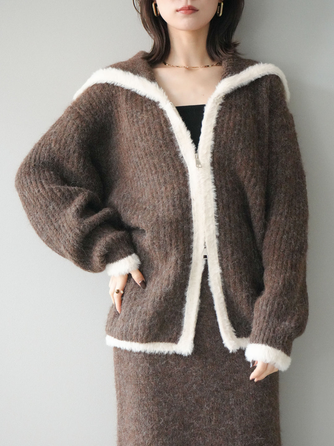 [SET]襟付き配色シャギーニット＆ロングスカートSET UP(2set)