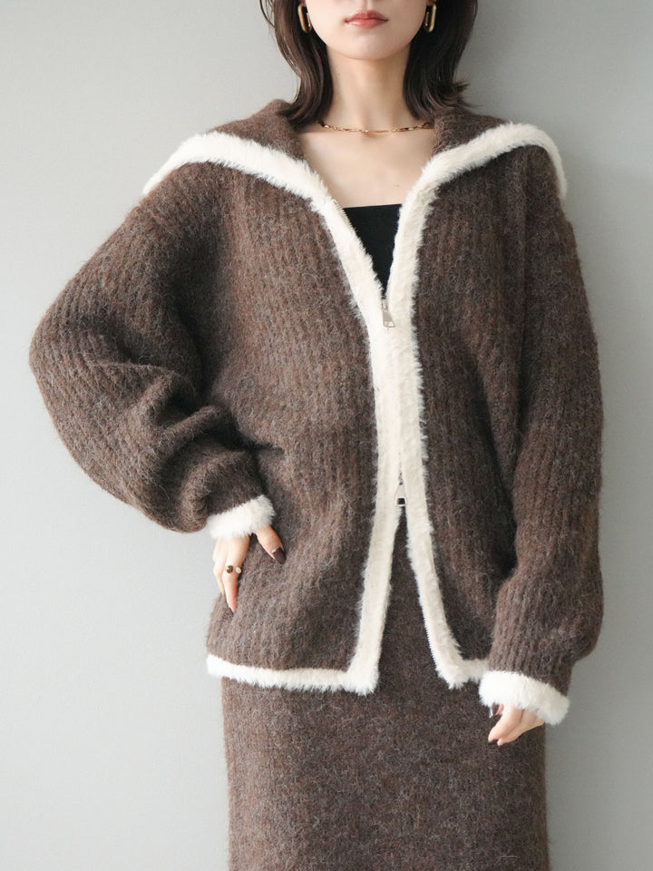 [SET]襟付き配色シャギーニット＆ロングスカートSET UP(2set)