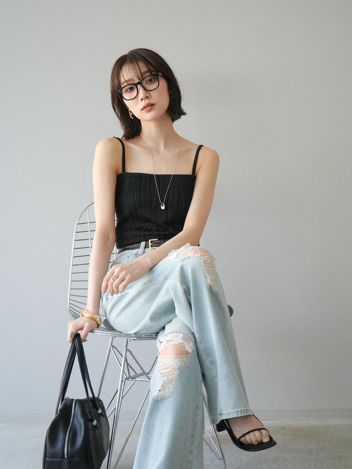 [SET]ウェーブパイピングカップ付ベアキャミソール+ウェーブパイピングカップ付ベアキャミソール(2set)