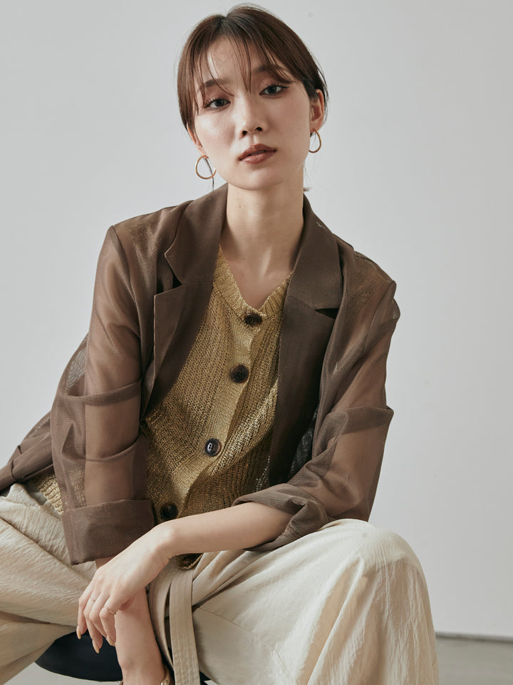 [予約]メッシュテーラードジャケット/モカ