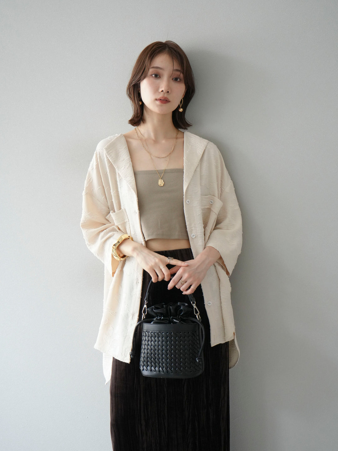 [予約]ジャガードハーフスリーブシャツ/アイボリー