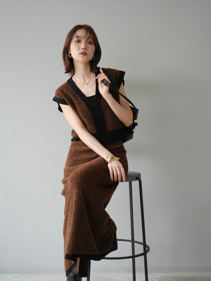 [予約]ブークレバイカラータイトニットスカート/ブラウン