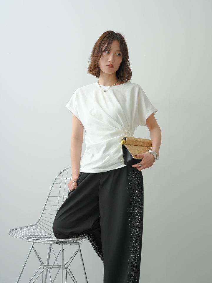 [SET]サイドノットTEE+ポーチベルト付サイドビジュータックワイドパンツ(2set)