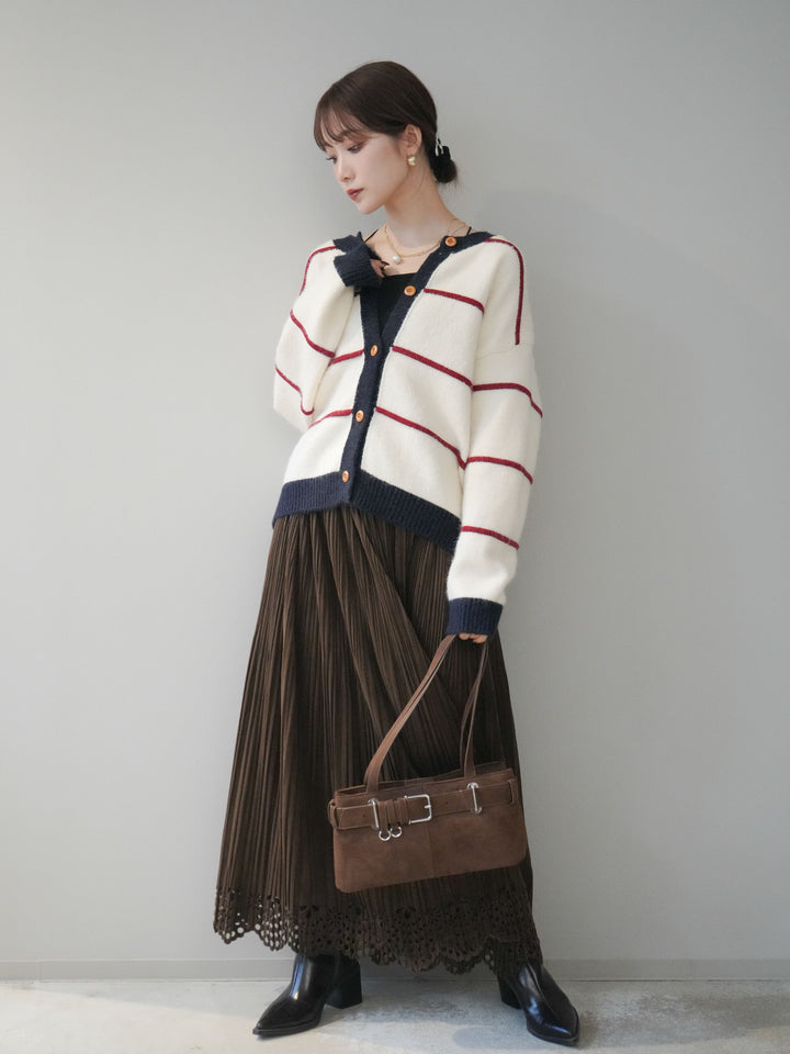 [予約]パンチングデザインスエードプリーツスカート/brown