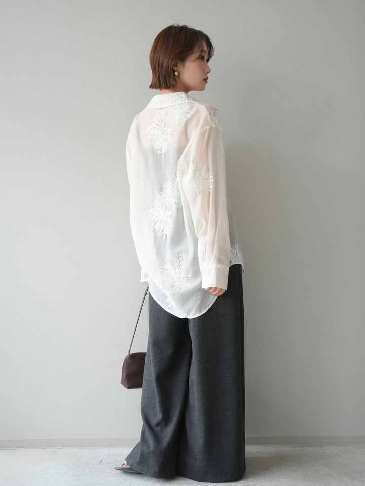 [SET]シアーエンブロイダリーシャツ+ダブルボタンドレープパンツ(2set)