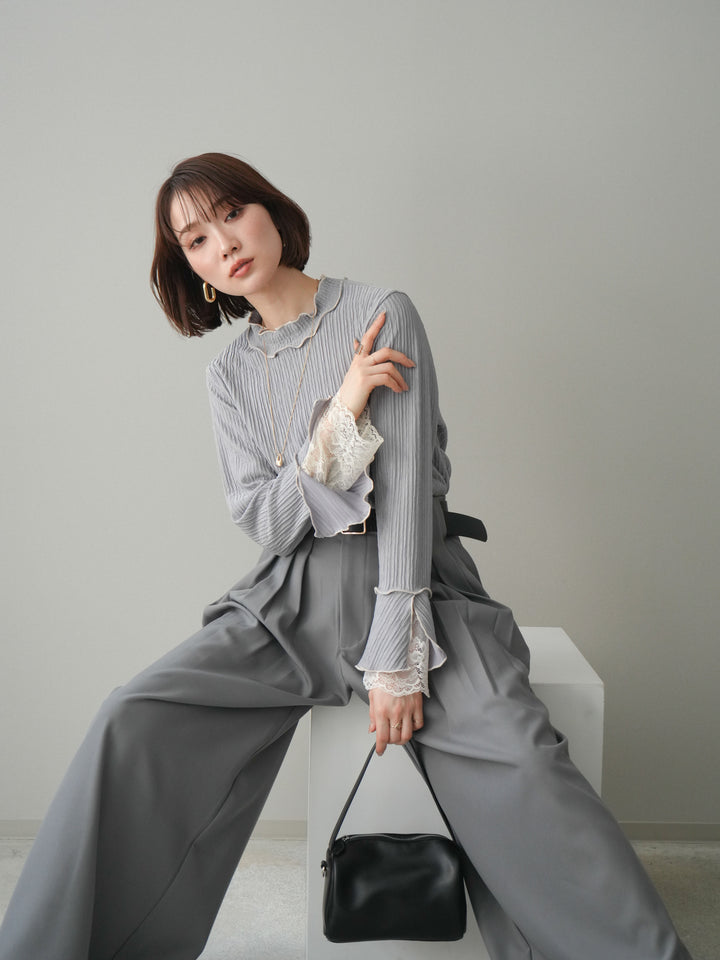 [予約]袖レース楊柳メロートップス/lightgray