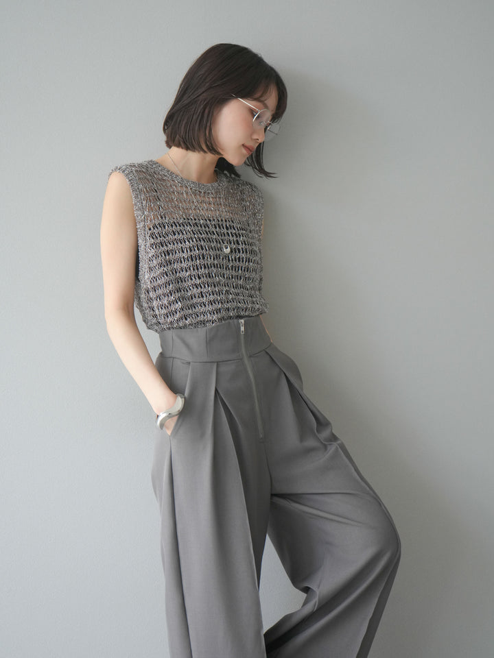 [預購] 混紗鏤空針織背心/棕色