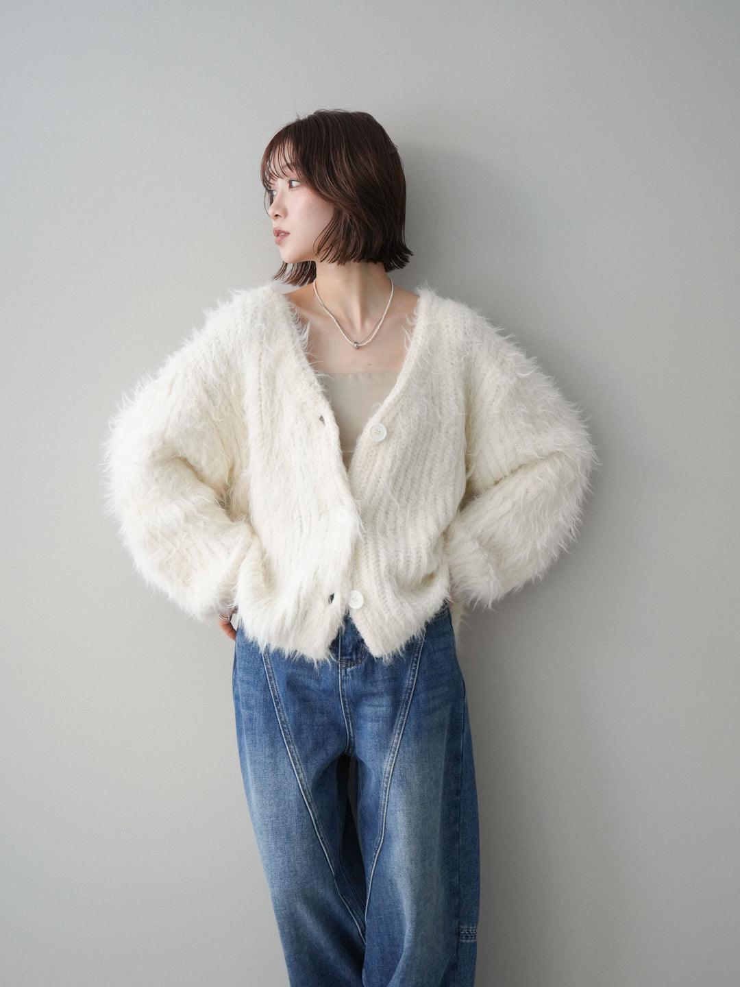 [SET]シャギーオーバーニットカーディガン+選べるアクセセット(2set)