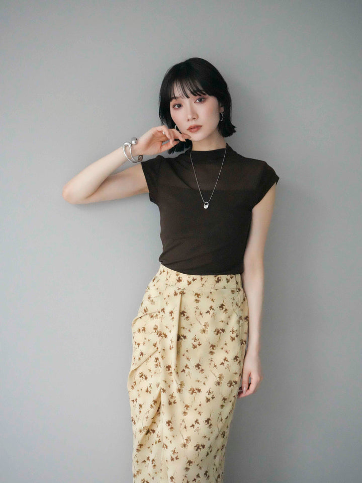 [予約]シアー切替ストレッチトップス/ブラック