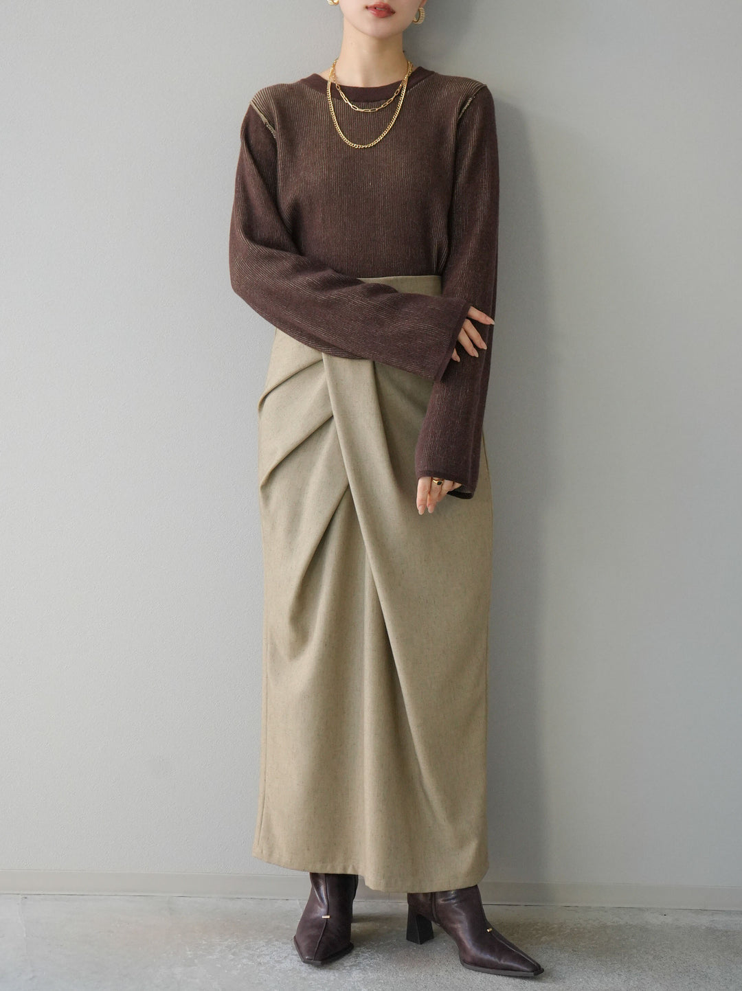 [套裝] 雙面配色羅紋針織套頭衫 + 可選飾品套裝（2 套）