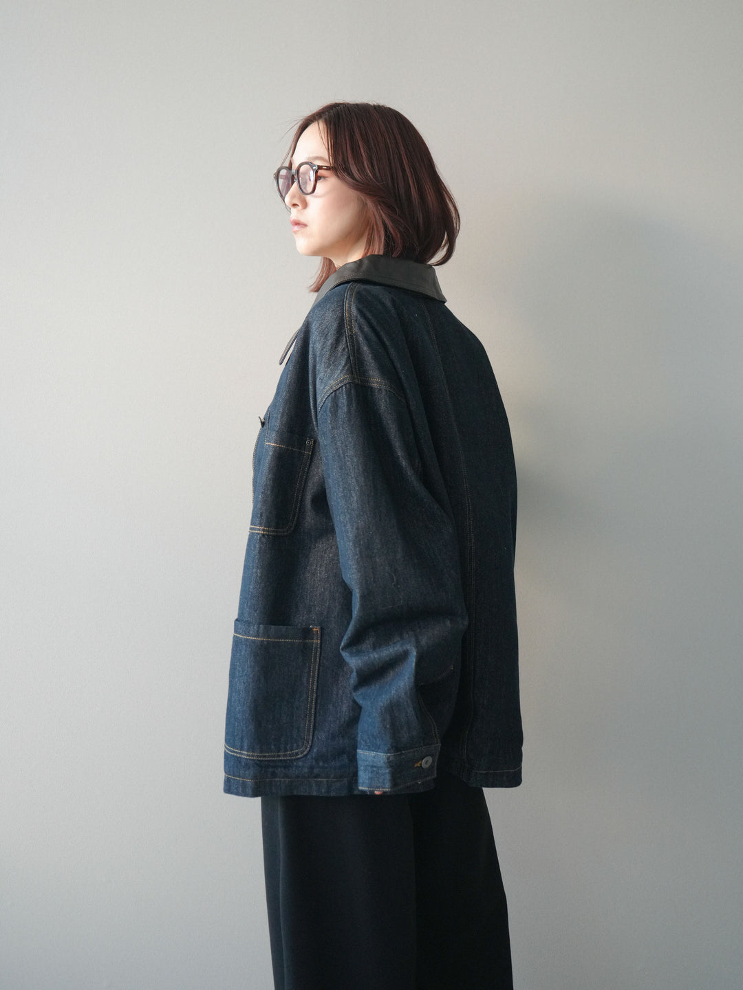 [SET]裏地ファーデニムフライトジャケット+編み込みベルト付きウエスト配色スエットパンツ(2set)