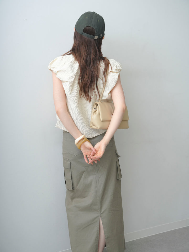 [予約]シアサッカーバルーンスリーブノースリシャツ/off