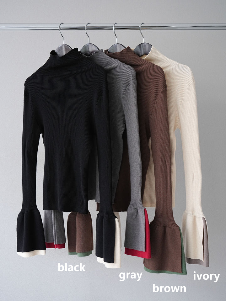 [SET]レイヤードフレアスリーブハイネックニットトップス+レイヤードフレアスリーブハイネックニットトップス(2set)