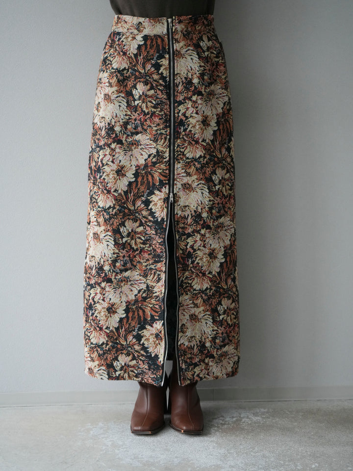 [予約]ゴブランフロントジップタイトスカート/ベージュ